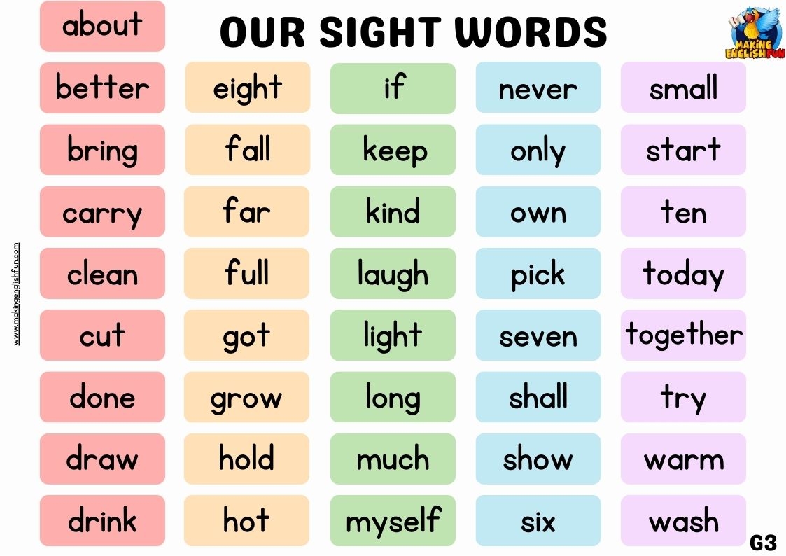 FREE Printable Grade 3 Dolch Sight Word List Making English Fun FREE Printable Grade 3 Dolch Sight Word List Making English Fun