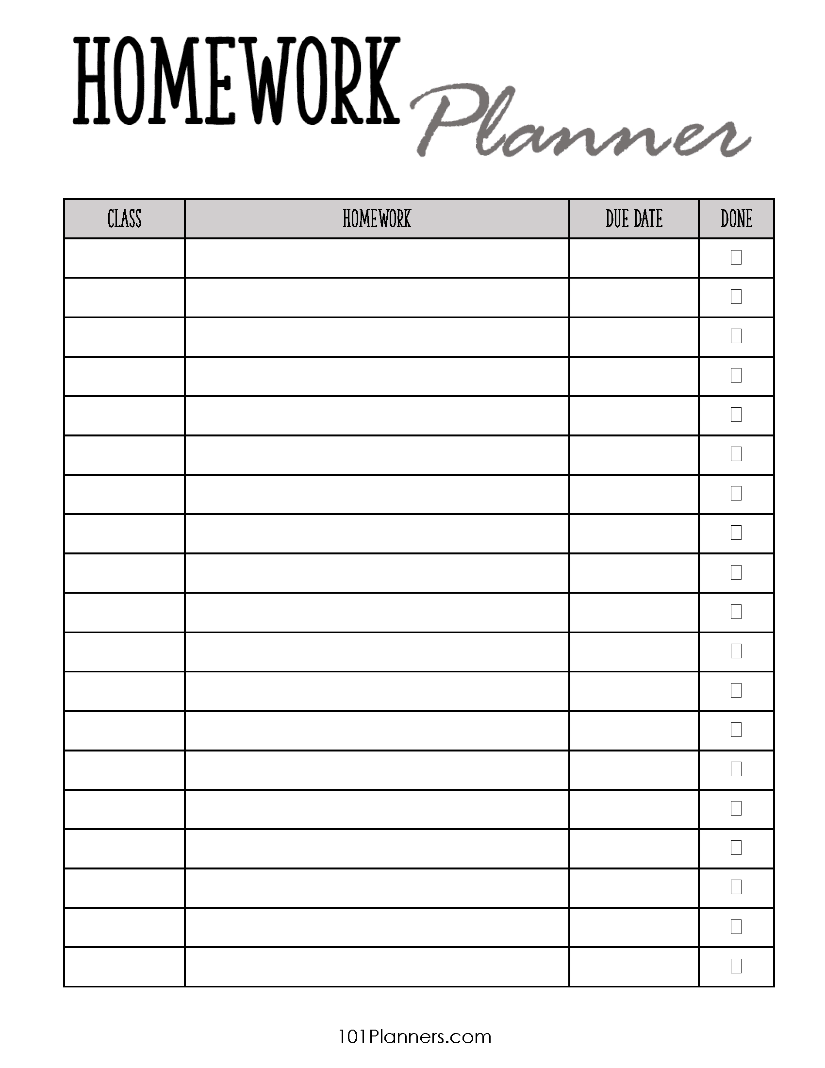 FREE Printable Homework Planner Template PDF Word Excel Or Jpg