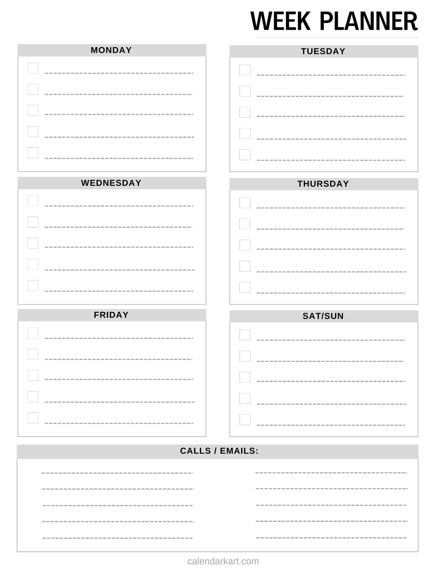 One Page Weekly Planner Printable