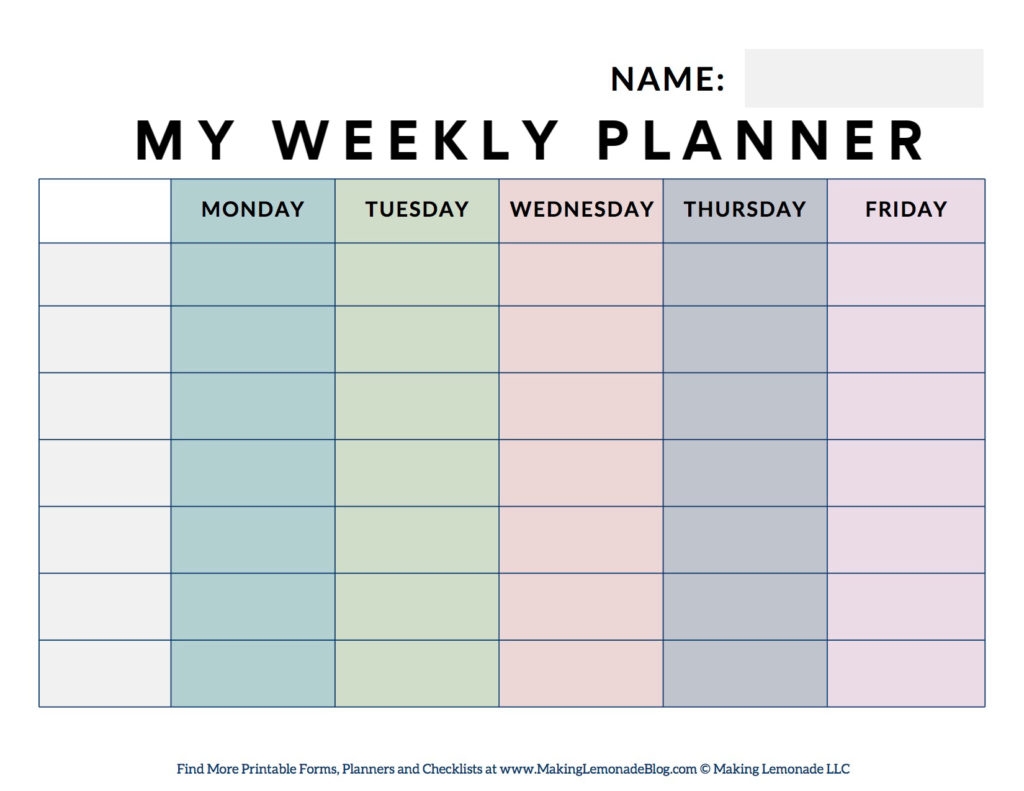 Printable Student Weekly Subject Planner Printable Student Weekly Subject Planner