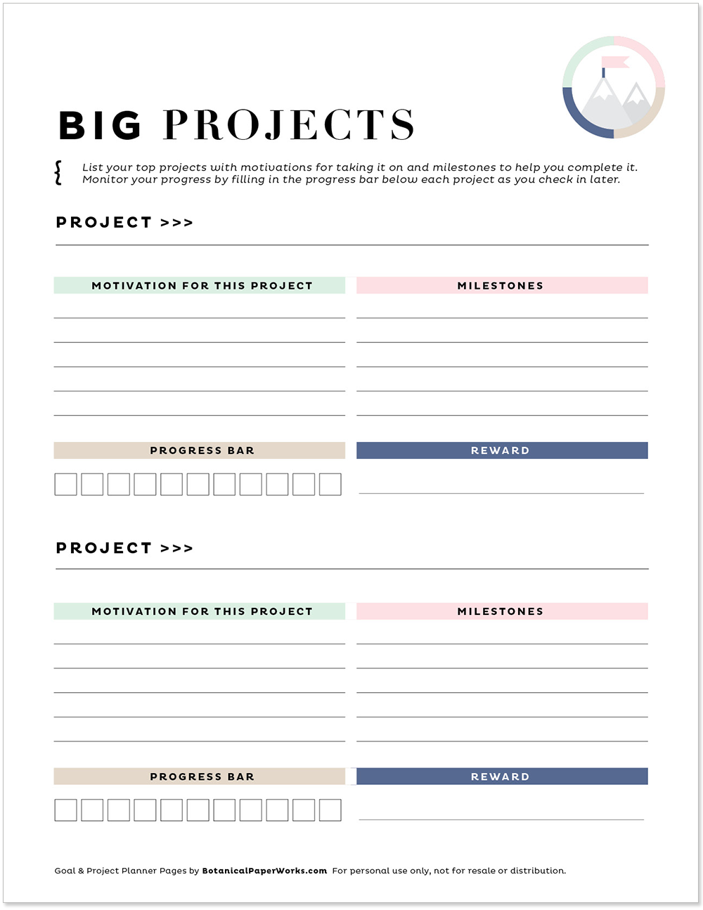 Free Printables Goal amp Project Planner Pages Botanical PaperWorks
