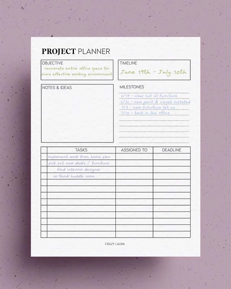 Project Planner Free Printables