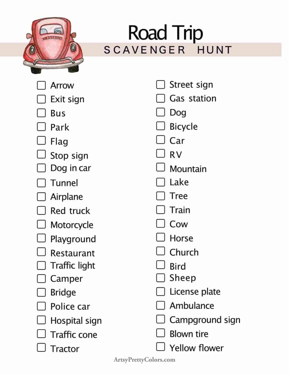 Free Scavenger Hunt For Road Trips Artsy Pretty Colors Free Scavenger Hunt For Road Trips Artsy Pretty Colors