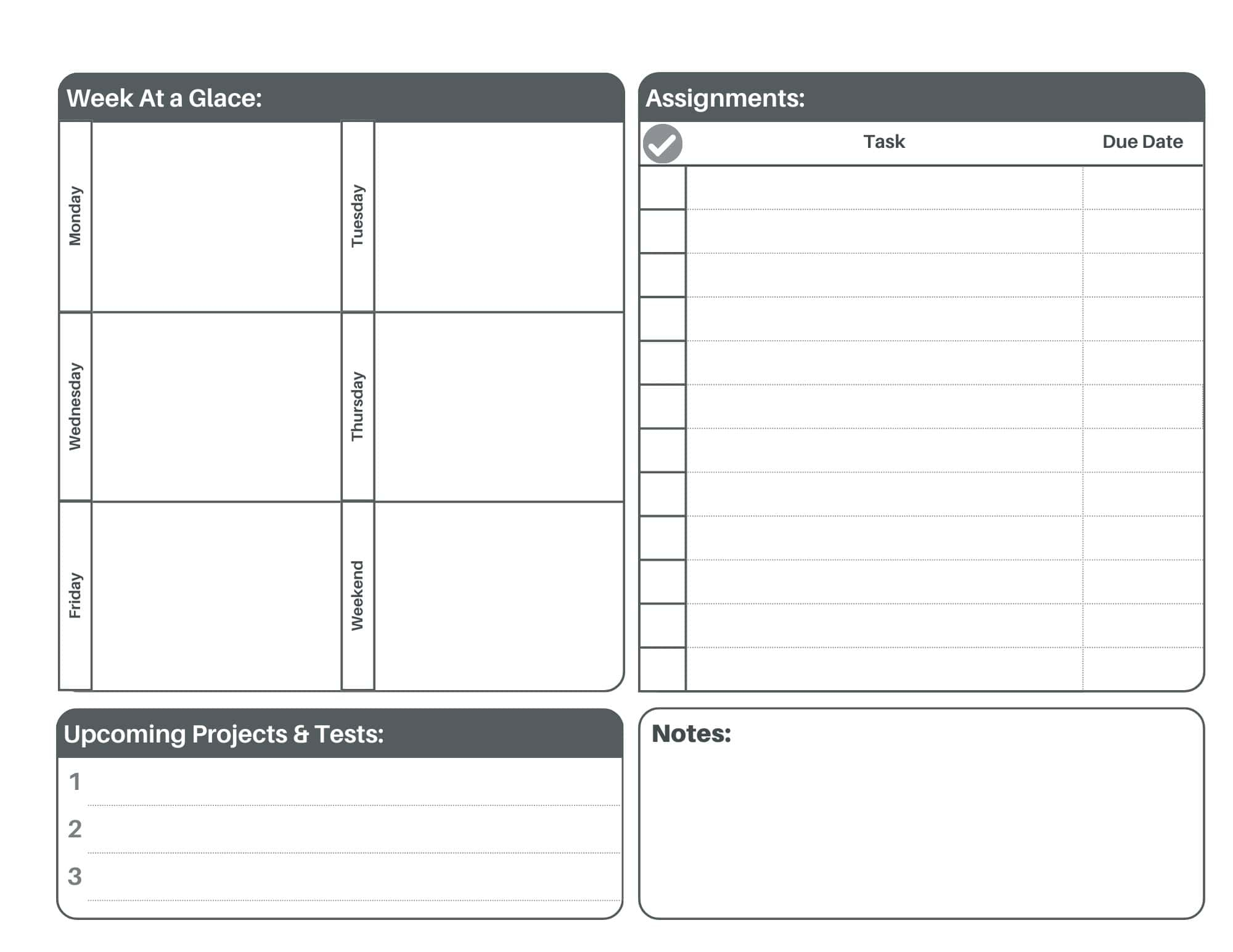 Student Homework Planner Printable