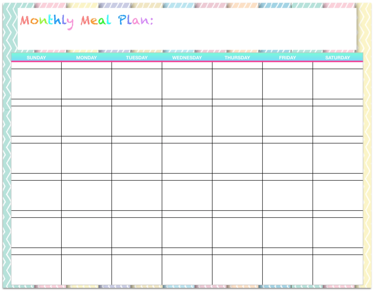 Printable Blank Monthly Menu Planner