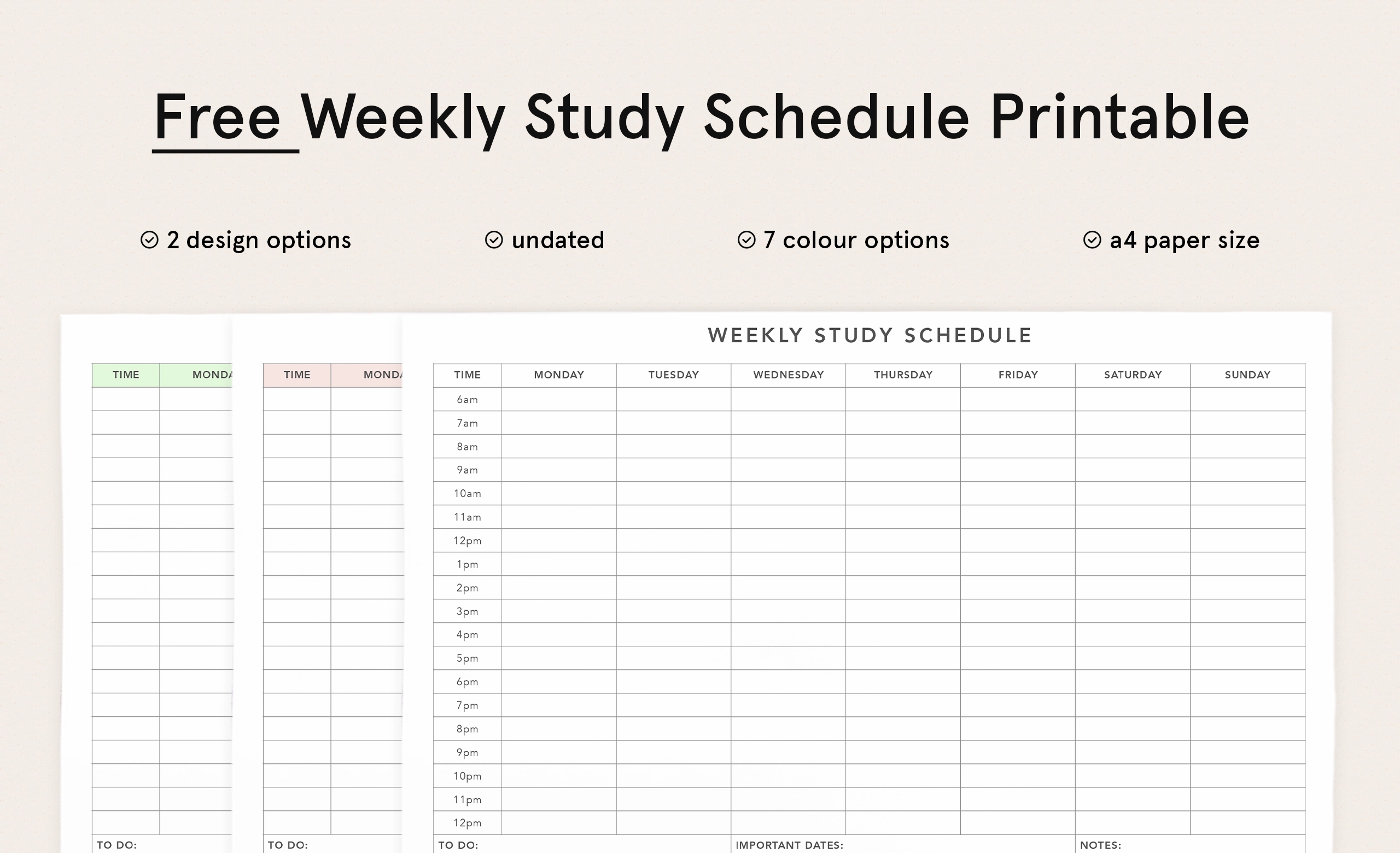 Free Weekly Study Schedule Printable Planner