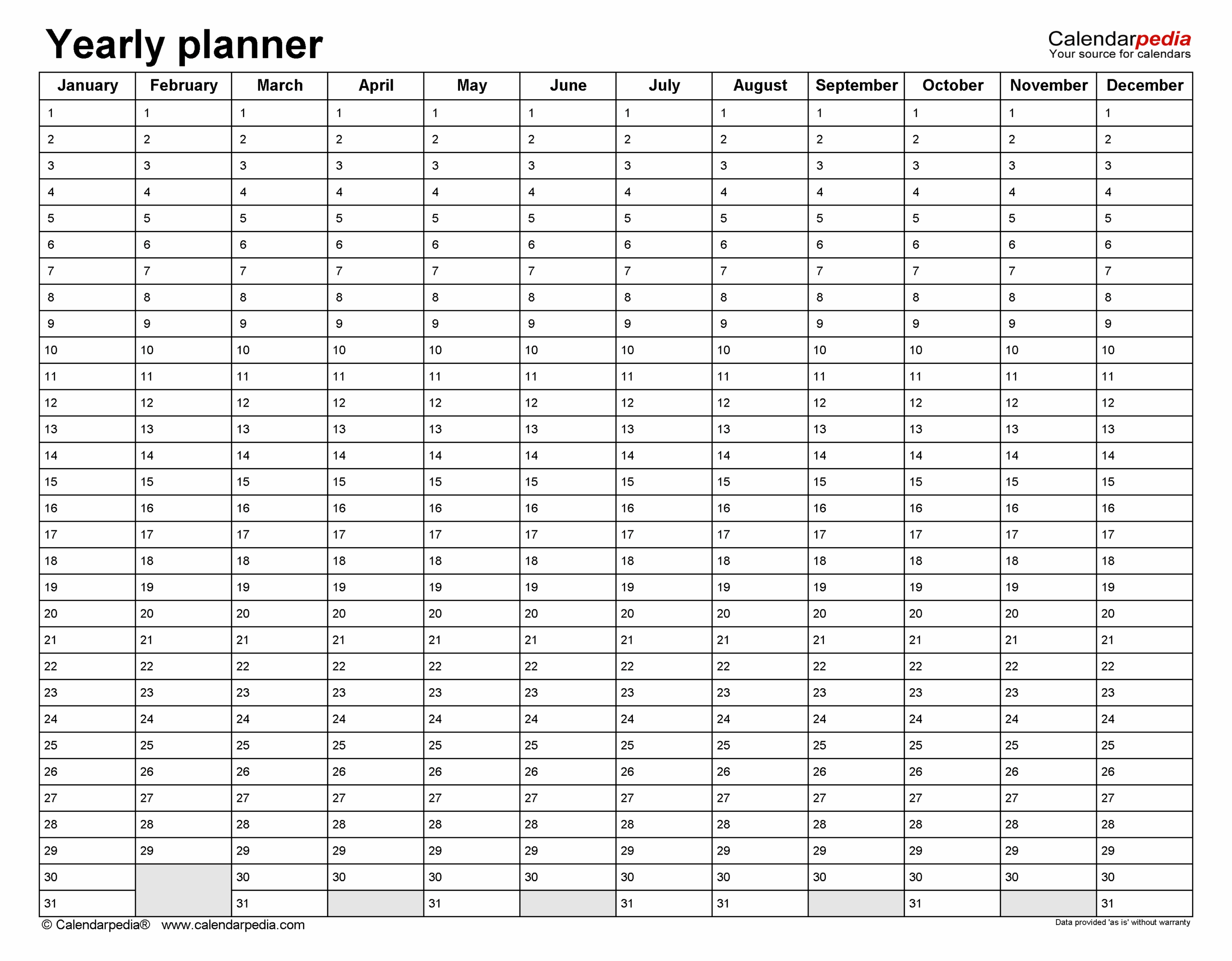 Printable Year Planner A4