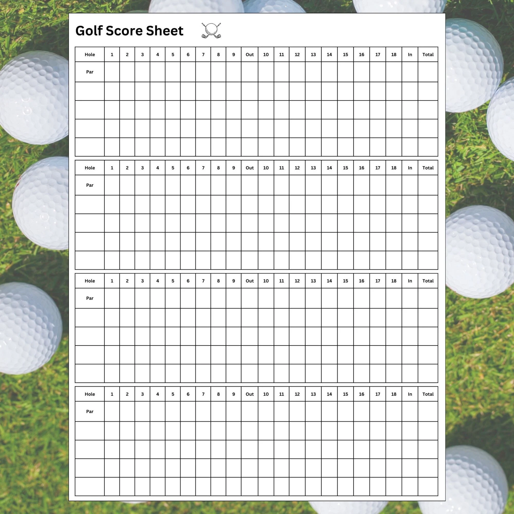 Golf Score Sheet Printable 8 5 X 11 Instant Download Etsy