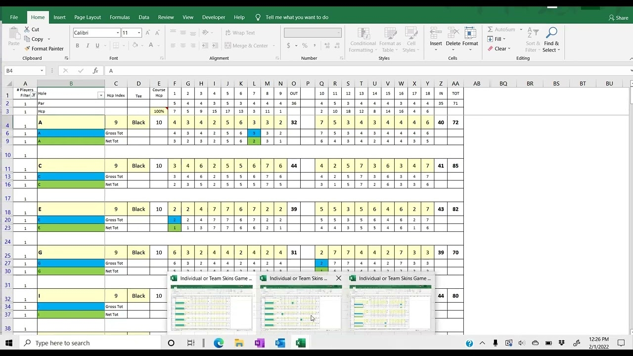 Printable Golf Skins Sheet
