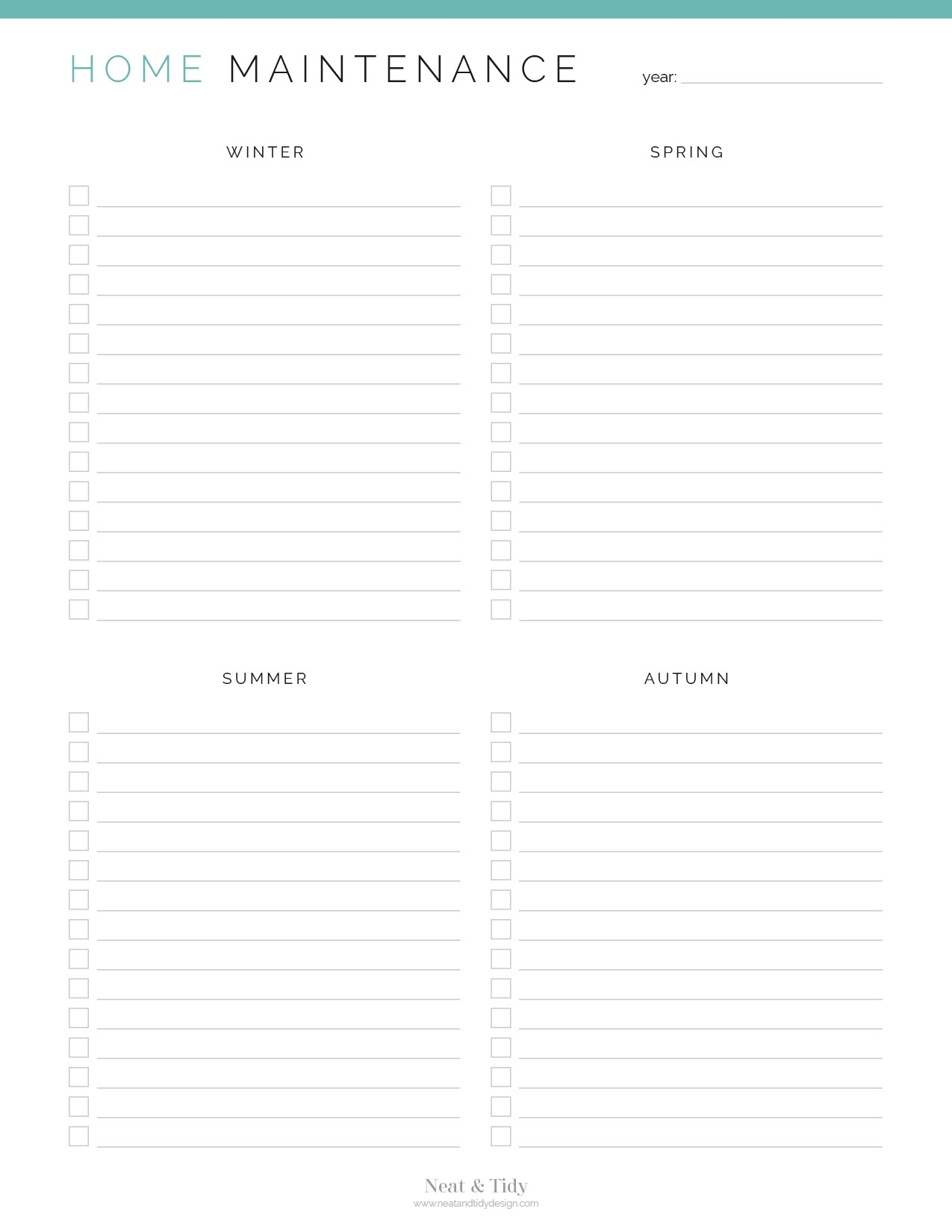 Home Maintenance Checklists Neat And Tidy Design