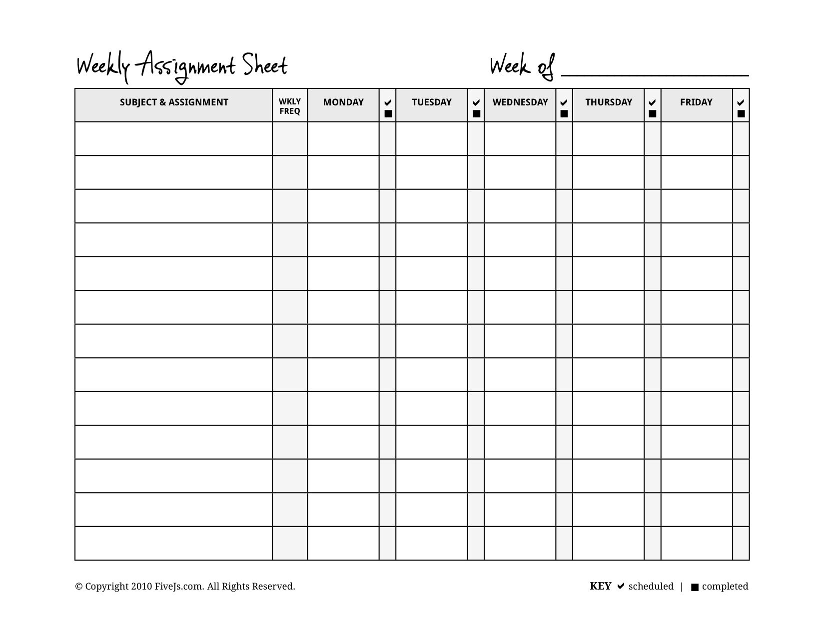 Weekly Assignment Planner Printable