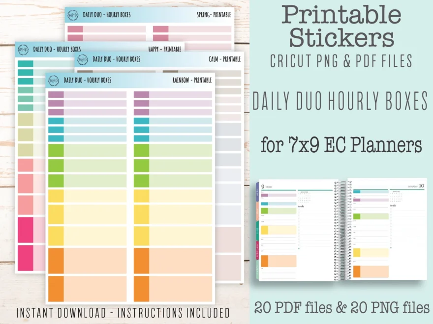 Hourly Boxes For Daily Duo Printable Stickers For EC Planners