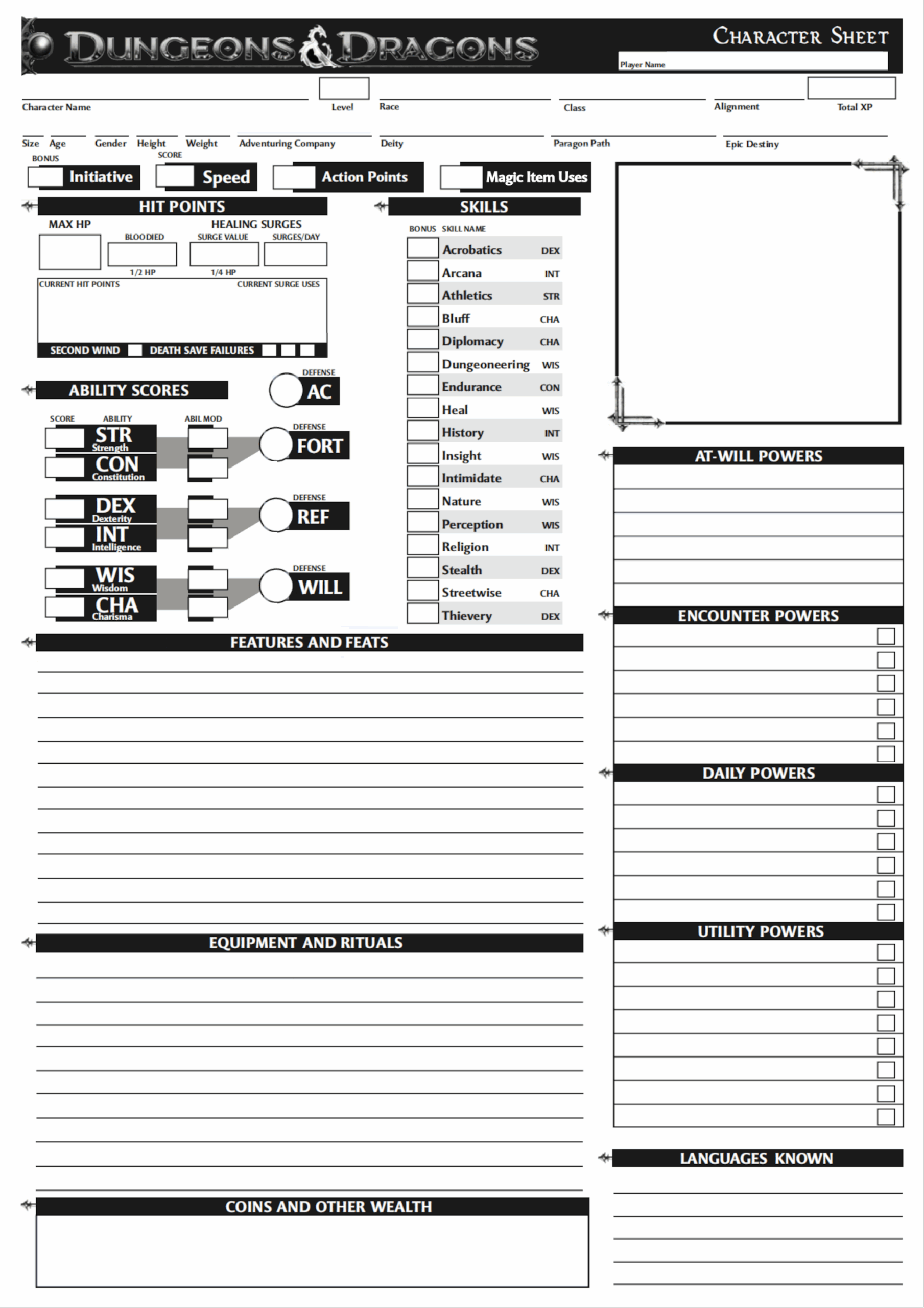 I Revised The 4e Character Sheet Because The Standard One Is So 