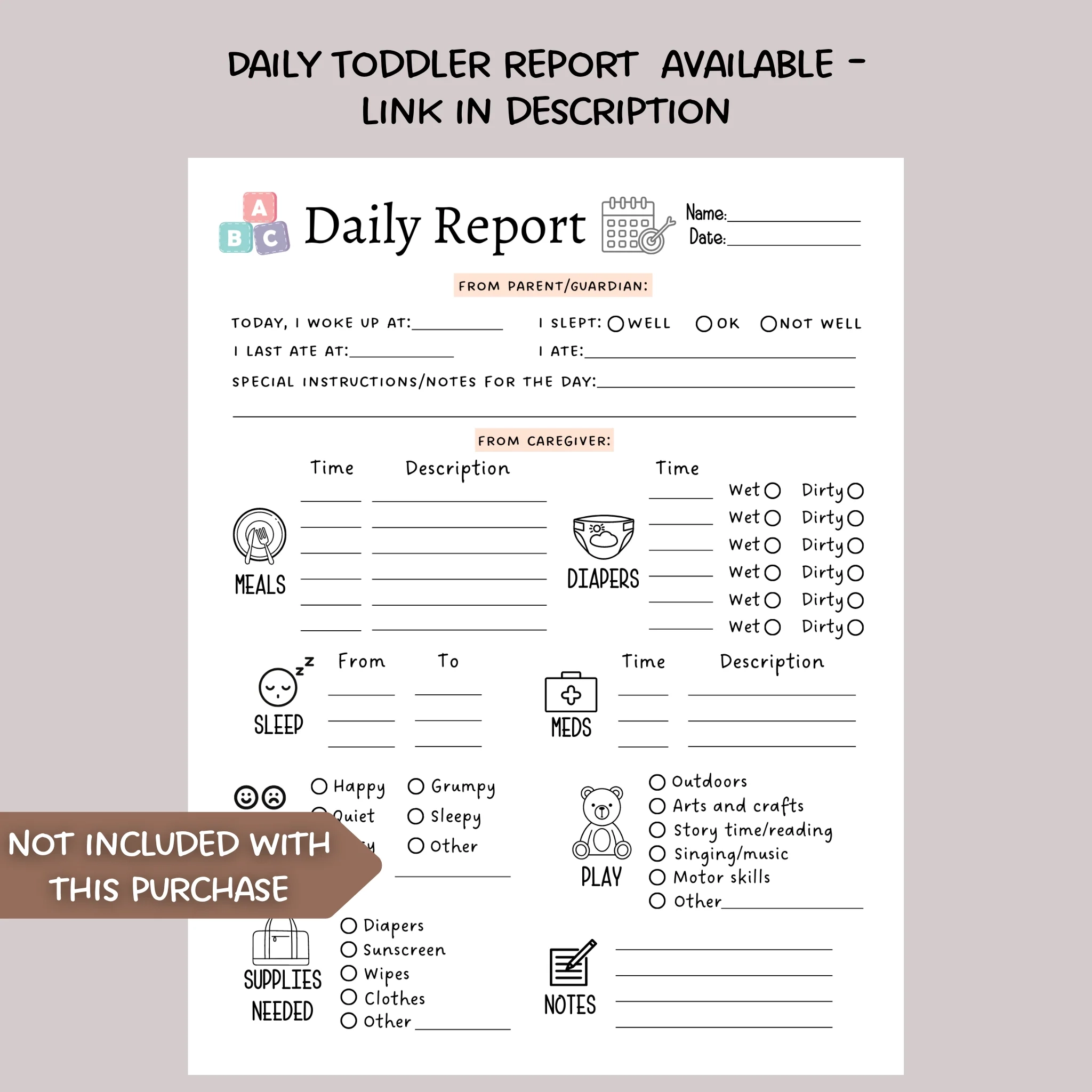 Infant Daily Log Printable Baby Daycare Tracker Template Nanny 