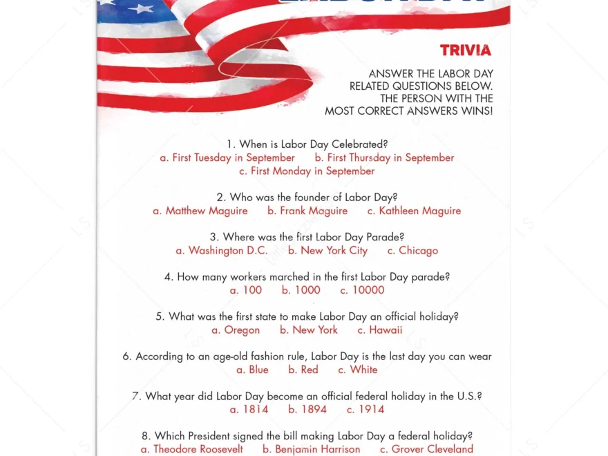 Labor Day Trivia Quiz Printable With Answers Instant Download