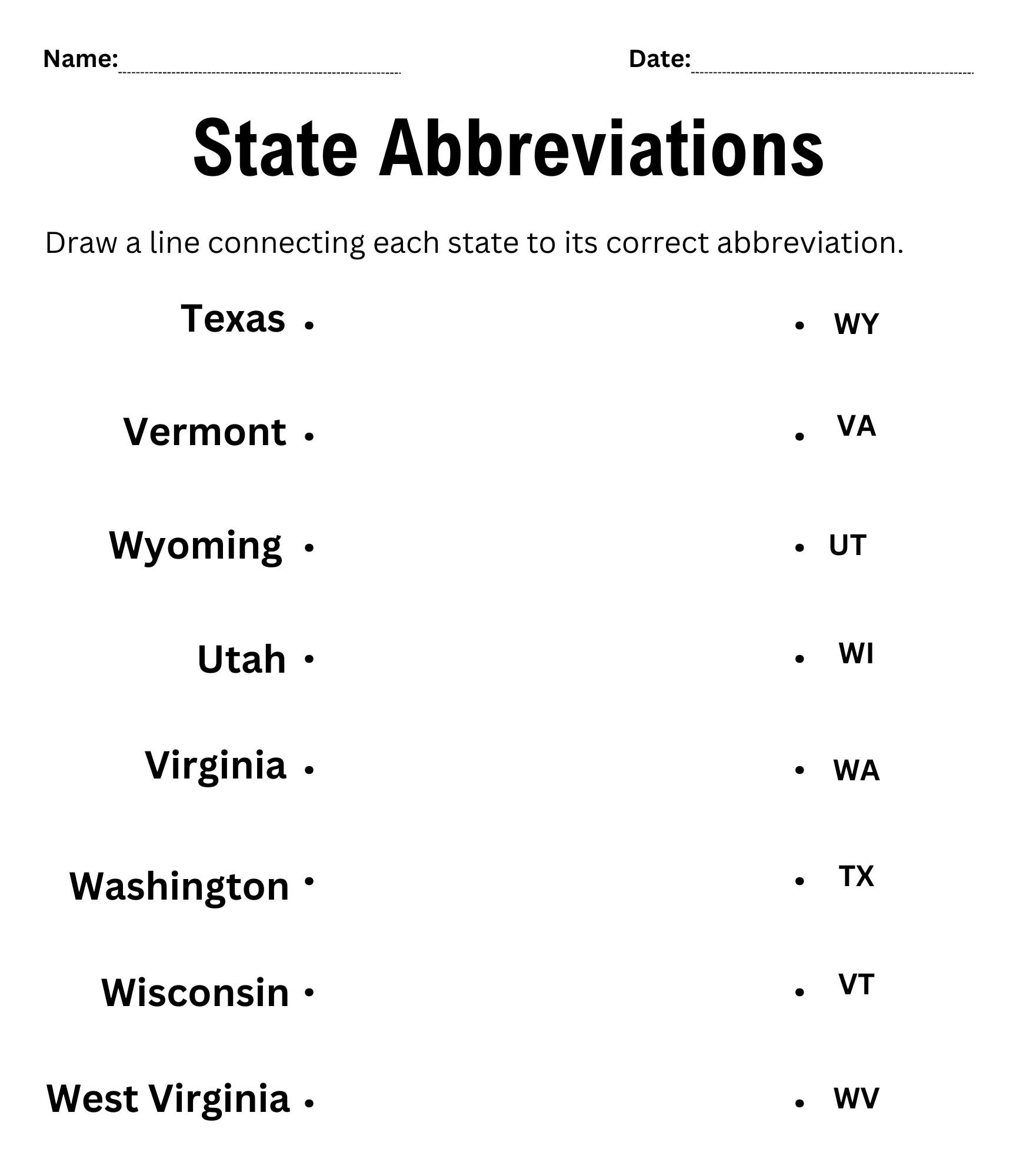List Of Us State Abbreviations Worksheet State Abbreviation 