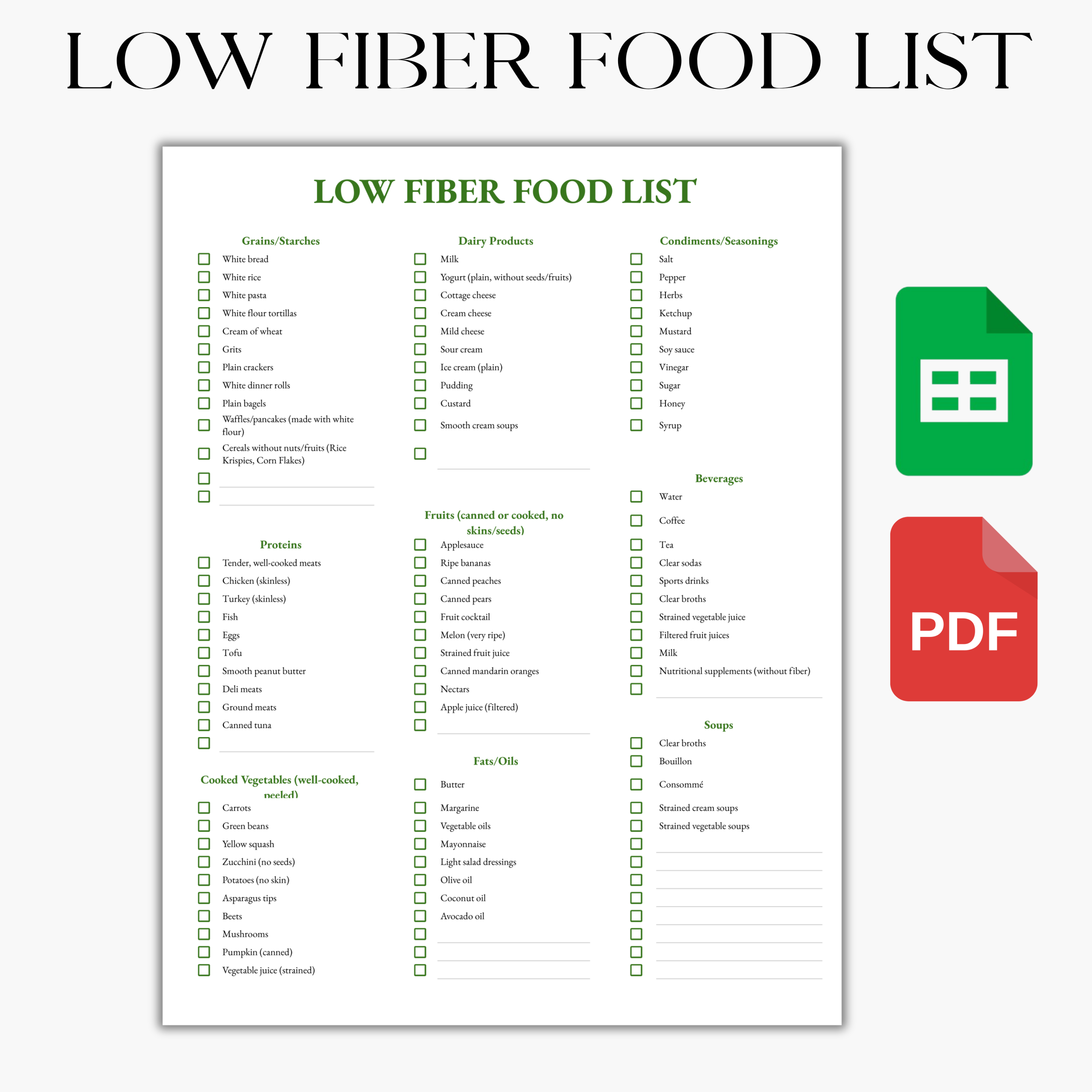 Printable List Of Low Fiber Foods