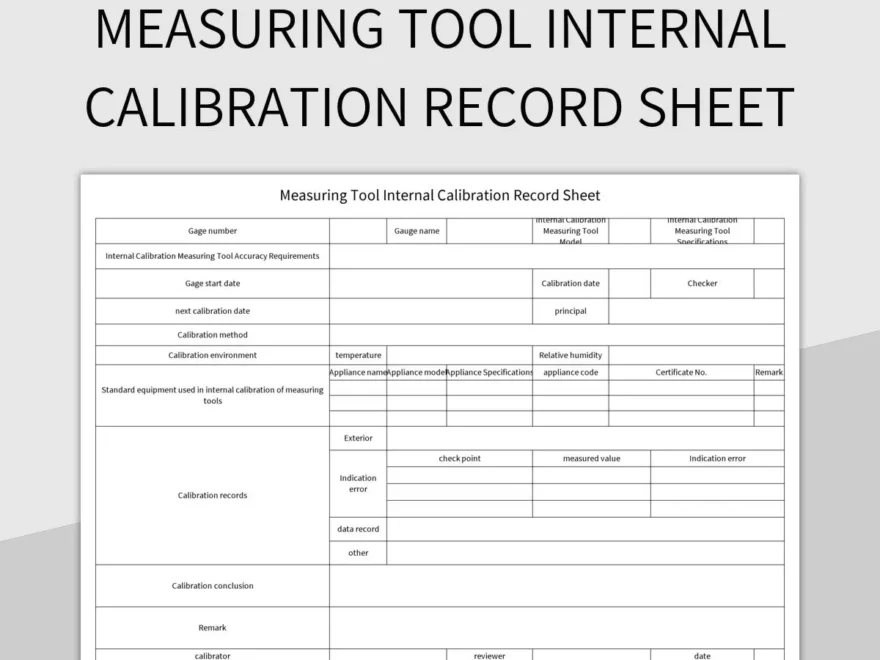 Measuring Tool Internal Calibration Record Sheet Excel Template