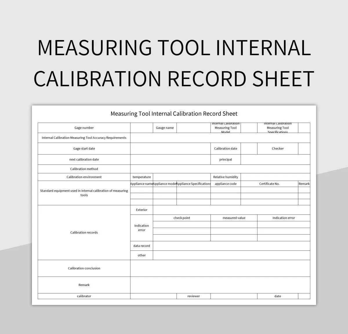 Measuring Tool Internal Calibration Record Sheet Excel Template 