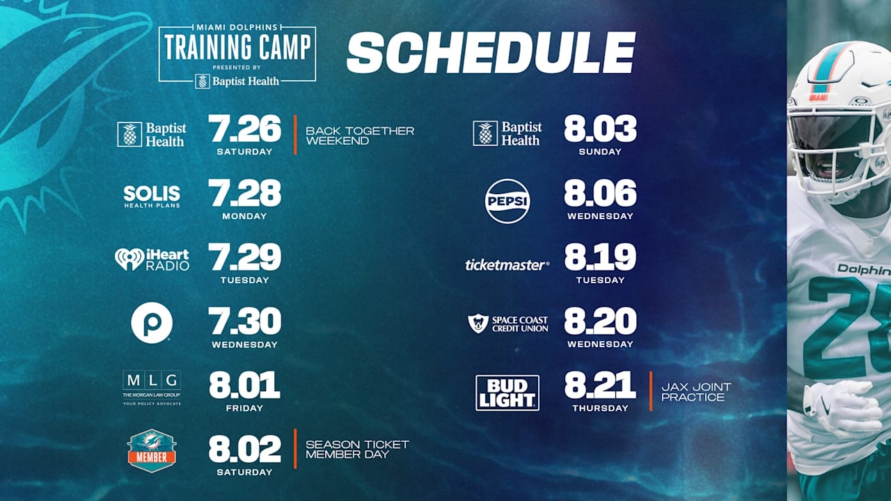 Miami Dolphins Announce Schedule For 2025 Training Camp Presented 