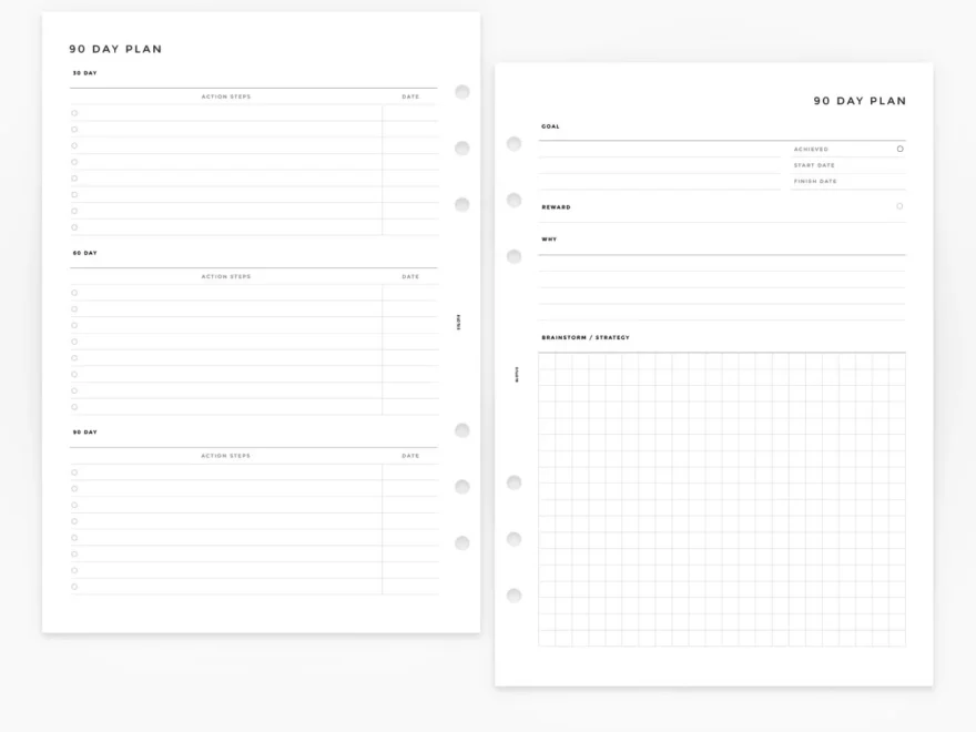 MN247 90 Day Plan Printable Planner Inserts PDF A5