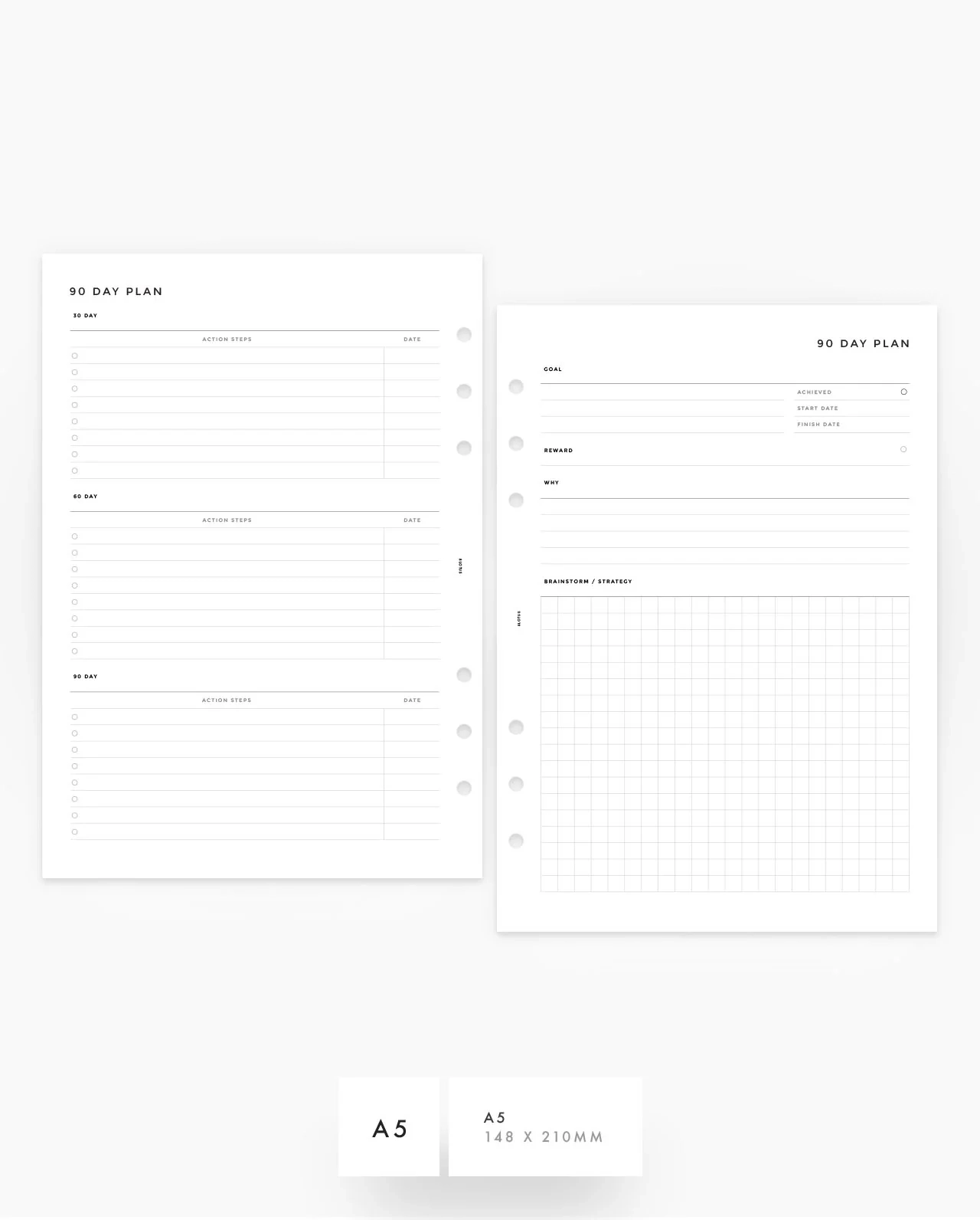 MN247 90 Day Plan Printable Planner Inserts PDF A5
