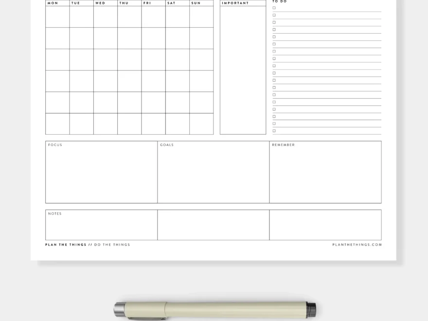 Month At A Glance Monthly Dashboard Undated Printable Planner