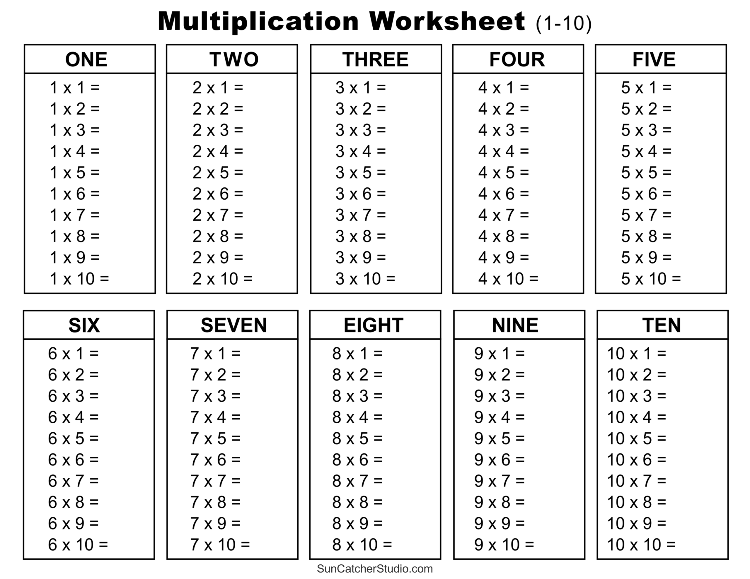 Times Table Chart Free Printable
