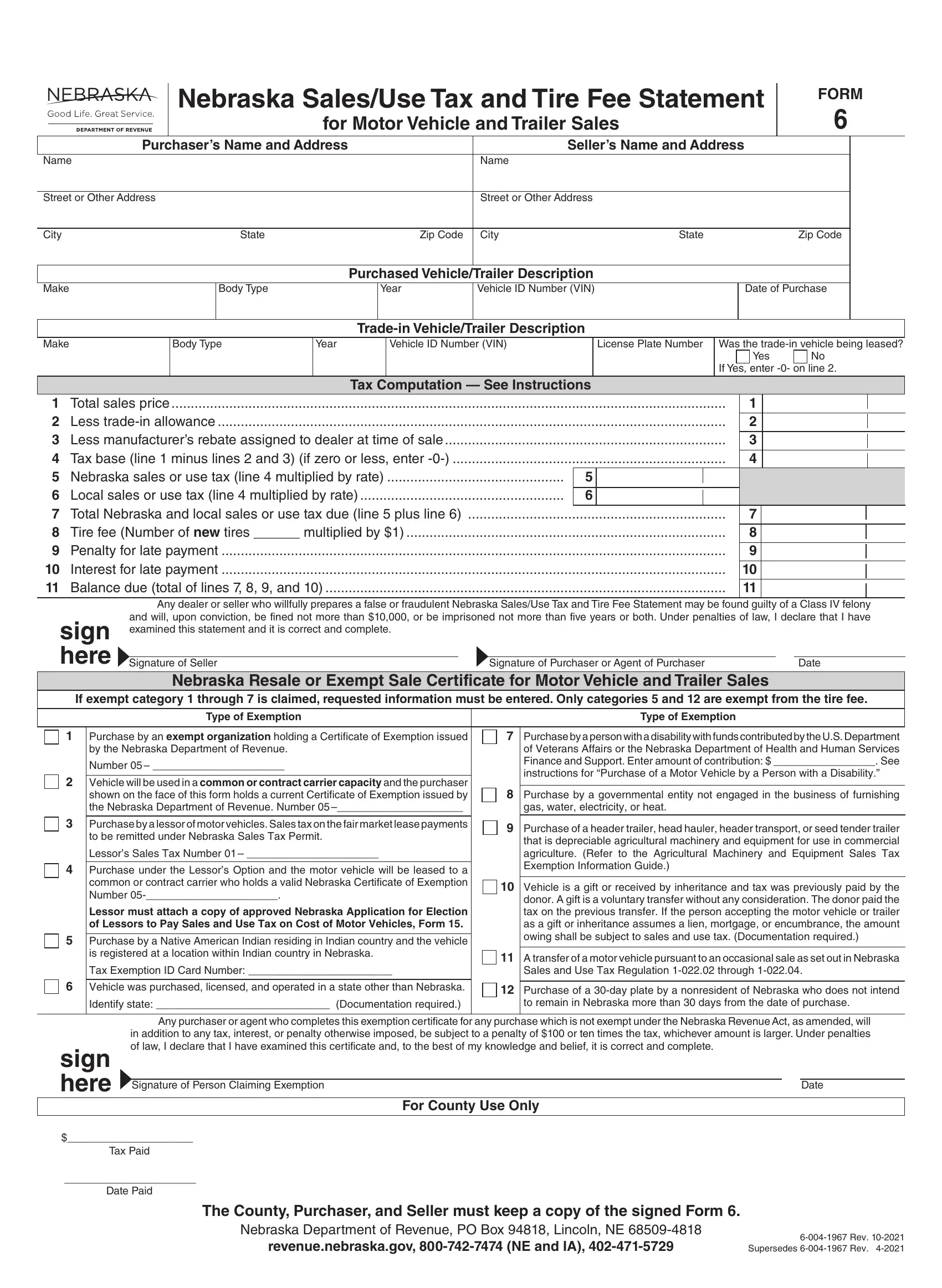 Nebraska Form 6 Fill Out Printable PDF Forms Online Nebraska Form 6 Fill Out Printable PDF Forms Online