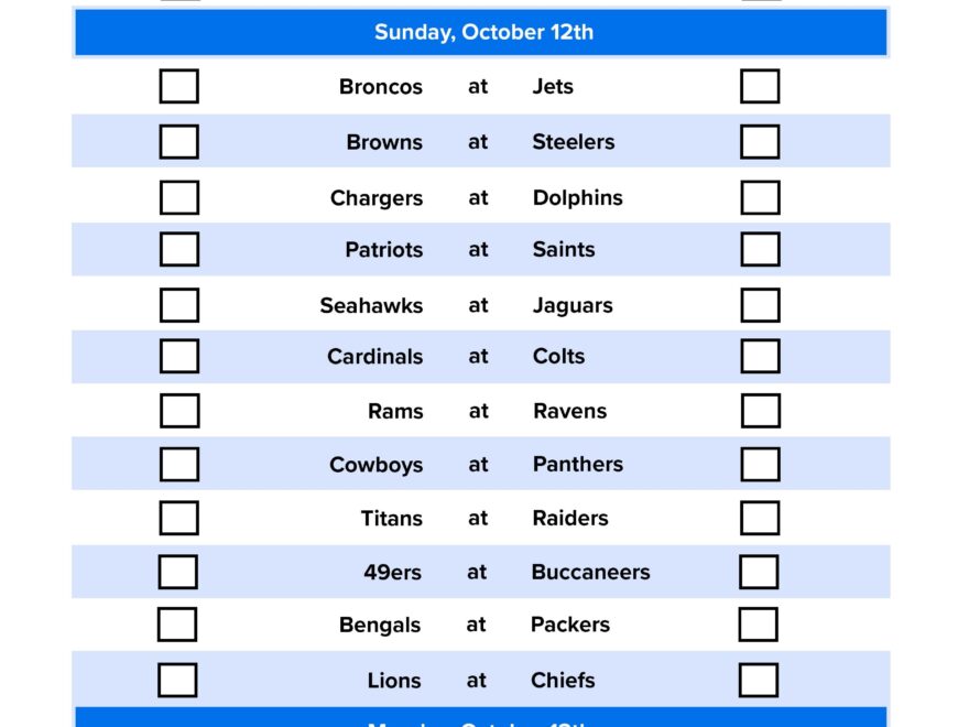 NFL Week 6 Pick Em Sheet Free Printable Schedule And Betting