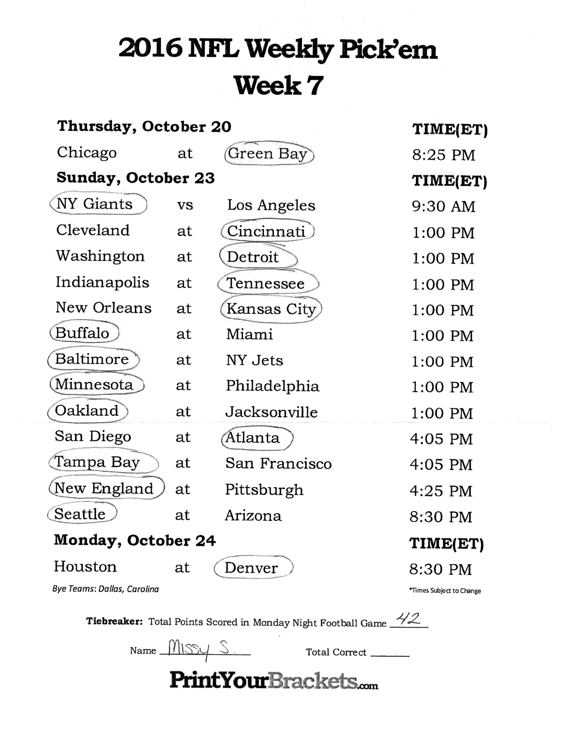 Nfl Week 7 Schedule Printable