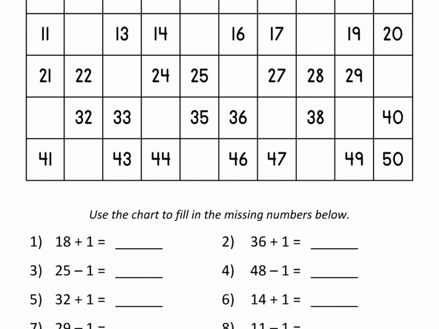 Number Chart To 50