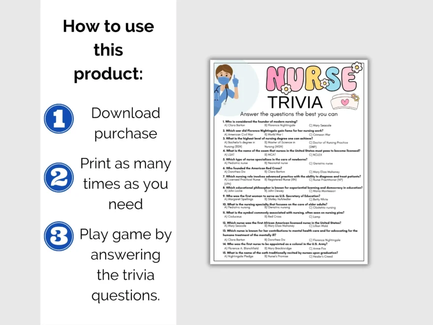 Nurse Trivia Game Nurse Quiz Nurse Retirement Party Printable