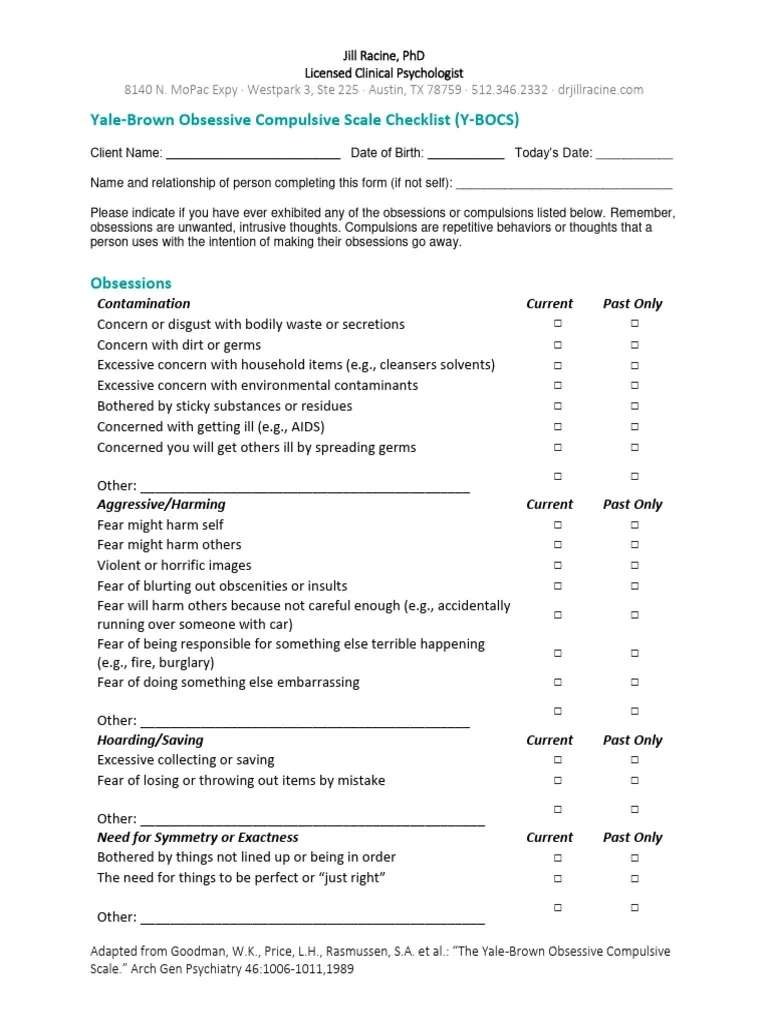 Printable Ocd Questionnaire Scoring Guide Printable Ocd Questionnaire Scoring Guide