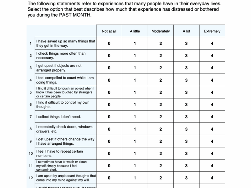 OCI R Obsessional Compulsive Inventory