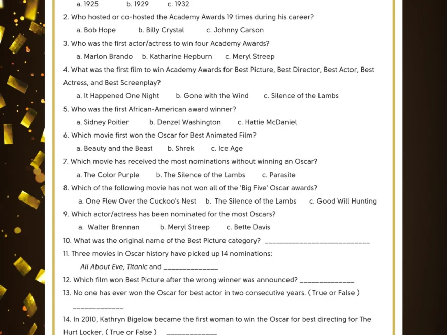 Oscars Trivia Game 95th Academy Awards Printable PDF instant
