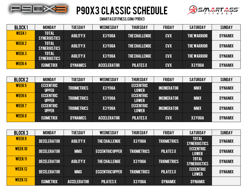 P90X3 Workout Schedule Smart Ass Fitness P90X3 Workout Schedule Smart Ass Fitness