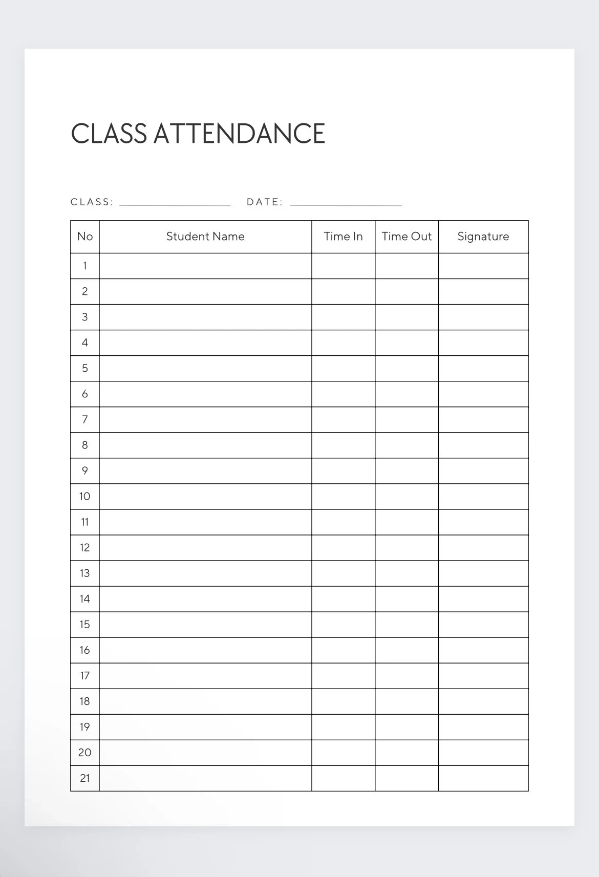 Printable Class Attendance Form Student Tracker digital Download 