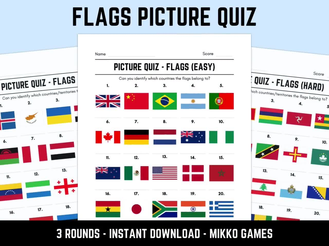World Flag Quiz Printable