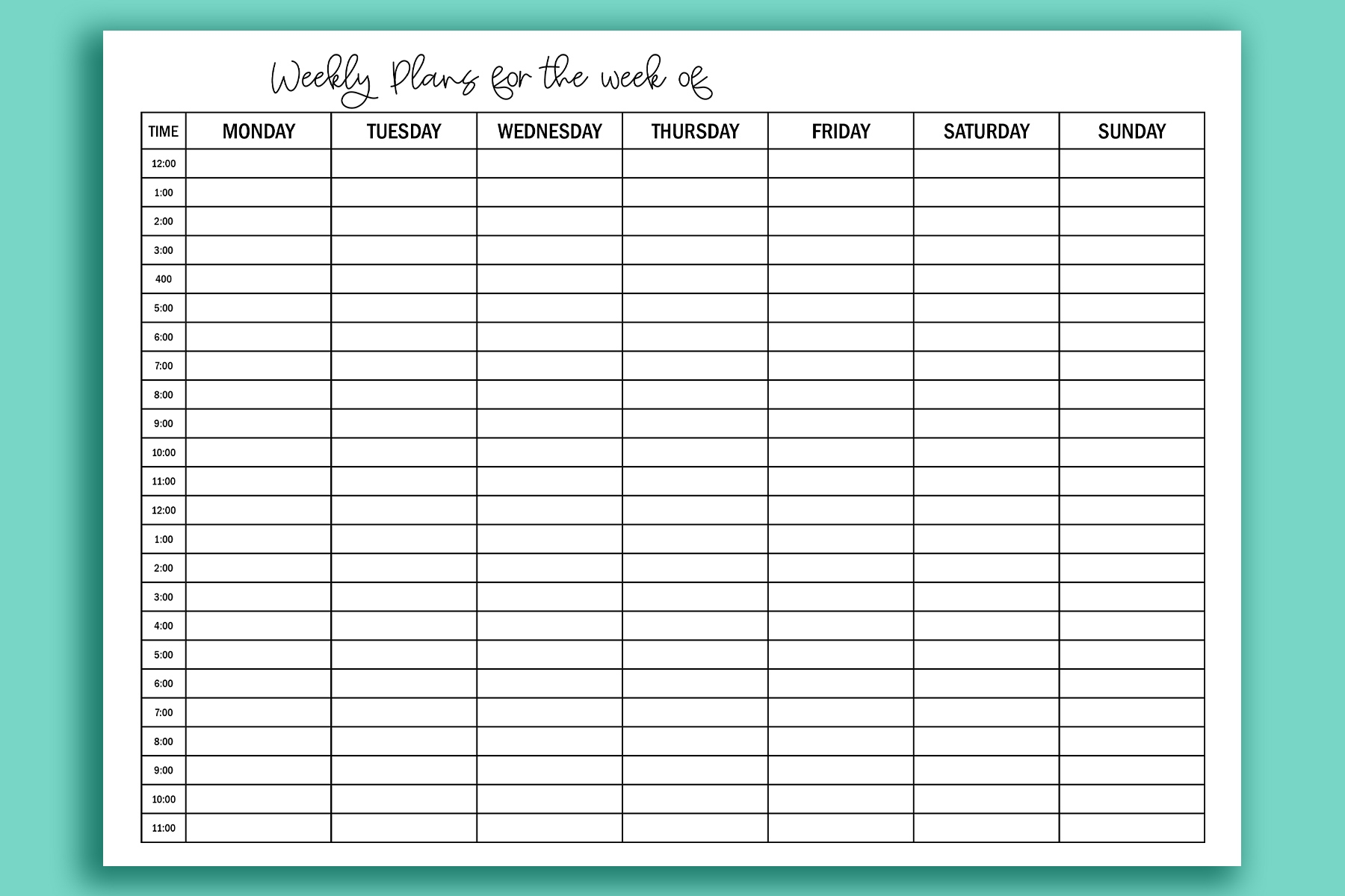 Printable Hourly Planner Printable