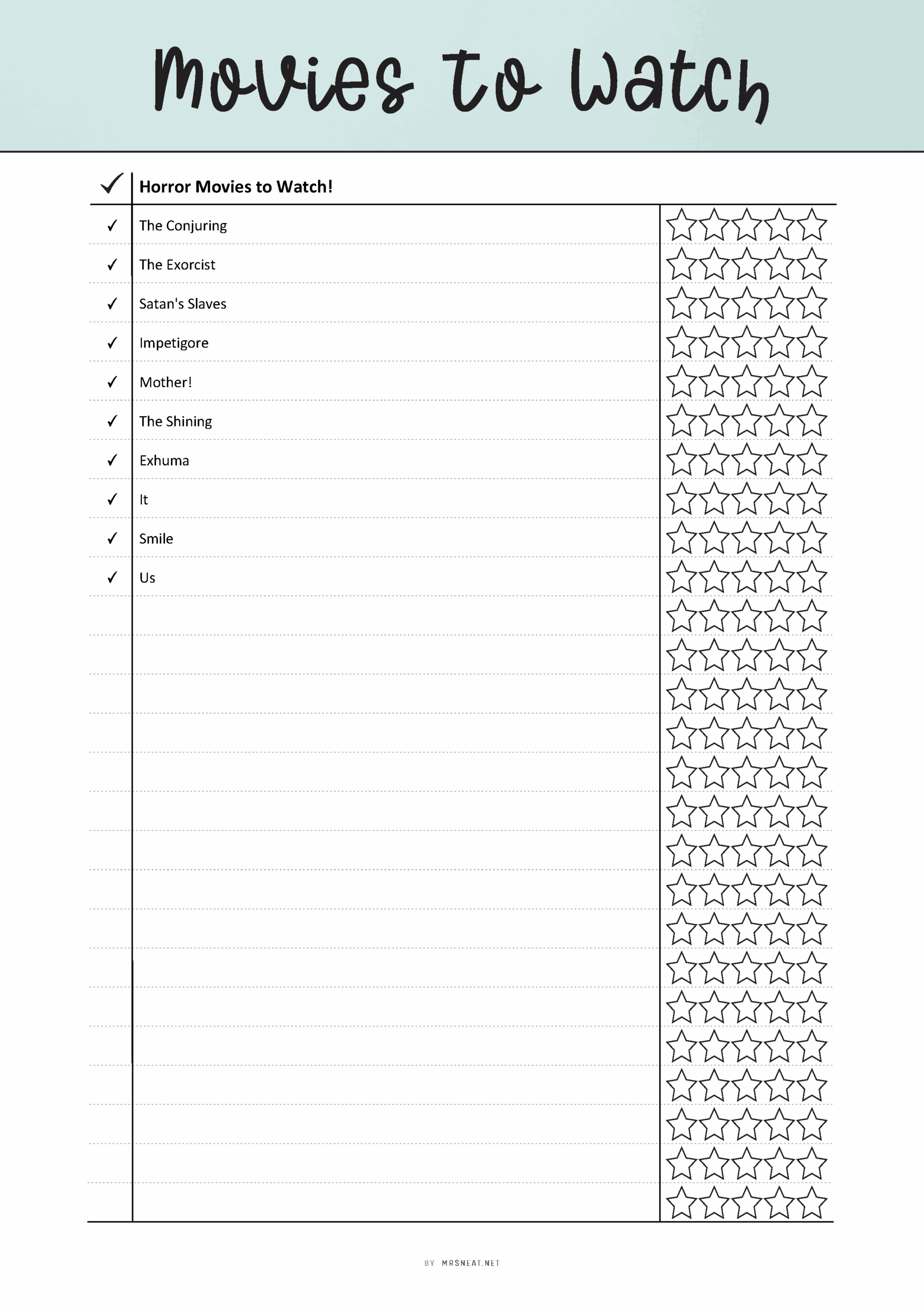 Printable Movies To Watch List M374 Mrsneat