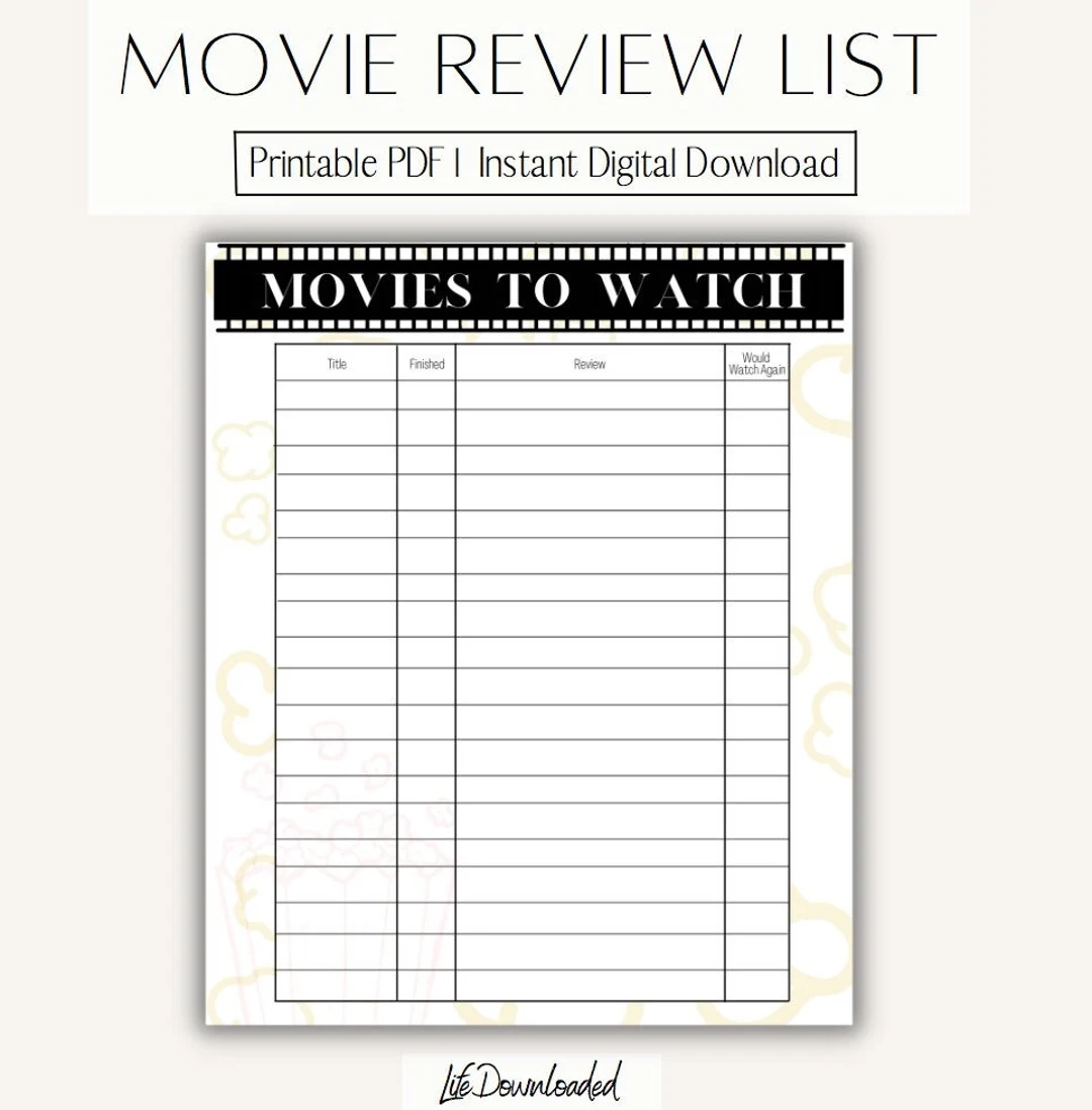 Printable Movie Watch List