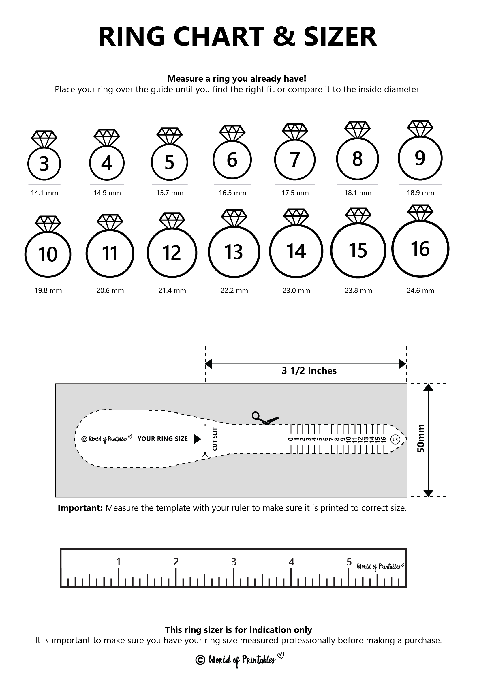 Printable Ring Size Chart Pdf Printable Ring Sizer Ring Size Inches 