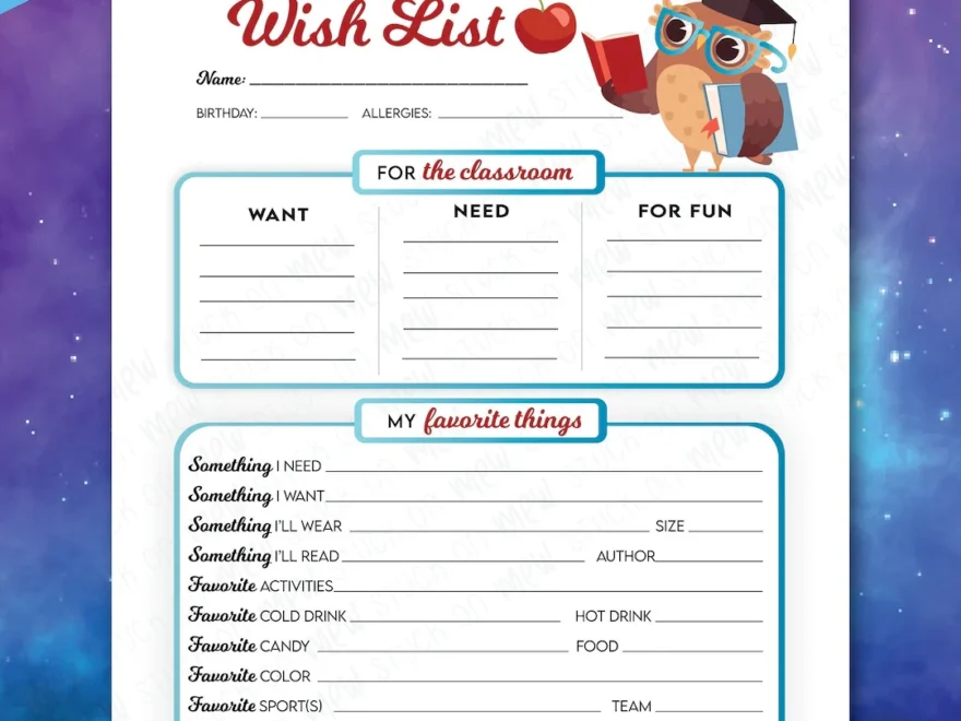 Printable Teachers Favorite Things Wish Lists Wish List Template