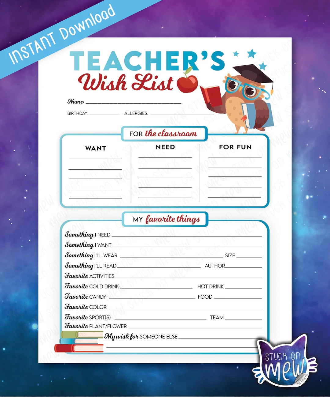 Printable Teachers Favorite Things Wish Lists Wish List Template 