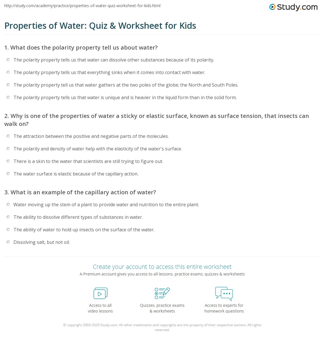 Properties Of Water Quiz amp Worksheet For Kids Study