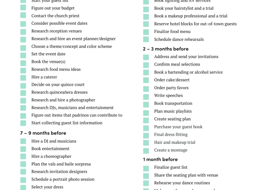 Quincea era Planning Checklist FREE Template Excel Workbook