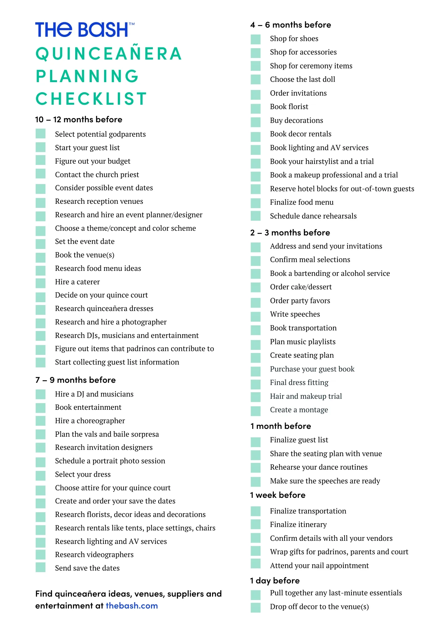 Quincea era Planning Checklist FREE Template Excel Workbook 