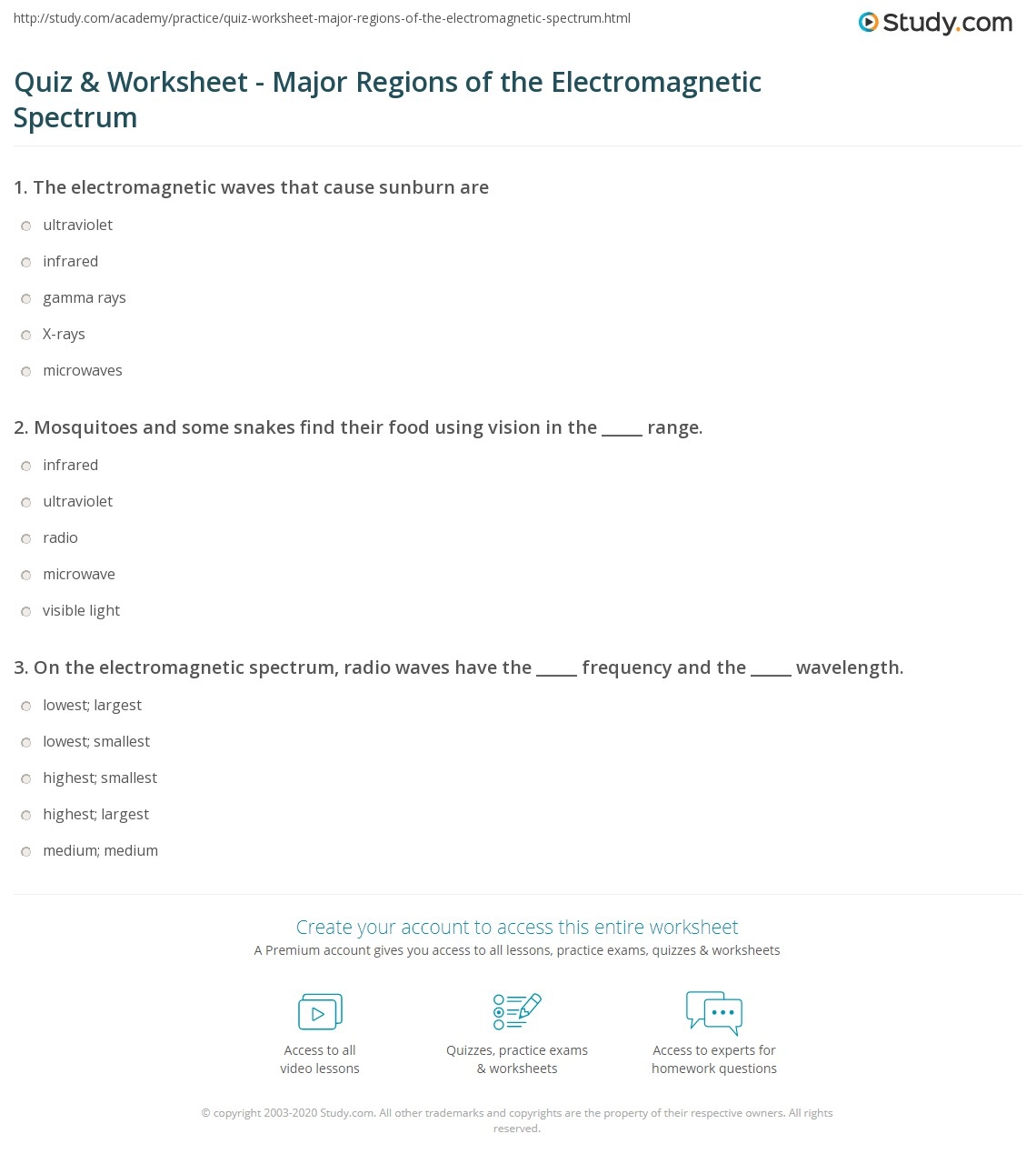 Quiz amp Worksheet Major Regions Of The Electromagnetic Spectrum Quiz amp Worksheet Major Regions Of The Electromagnetic Spectrum