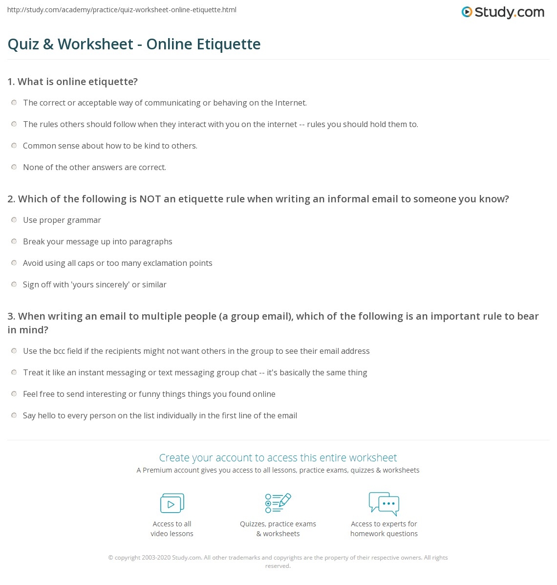 Quiz amp Worksheet Online Etiquette Study Quiz amp Worksheet Online Etiquette Study